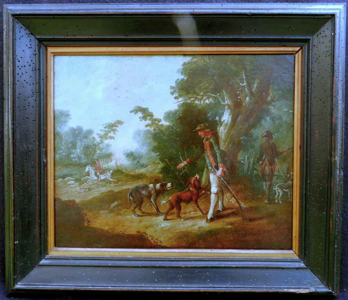 18th Century Oil/canvas Dog Hunting Scene Painting