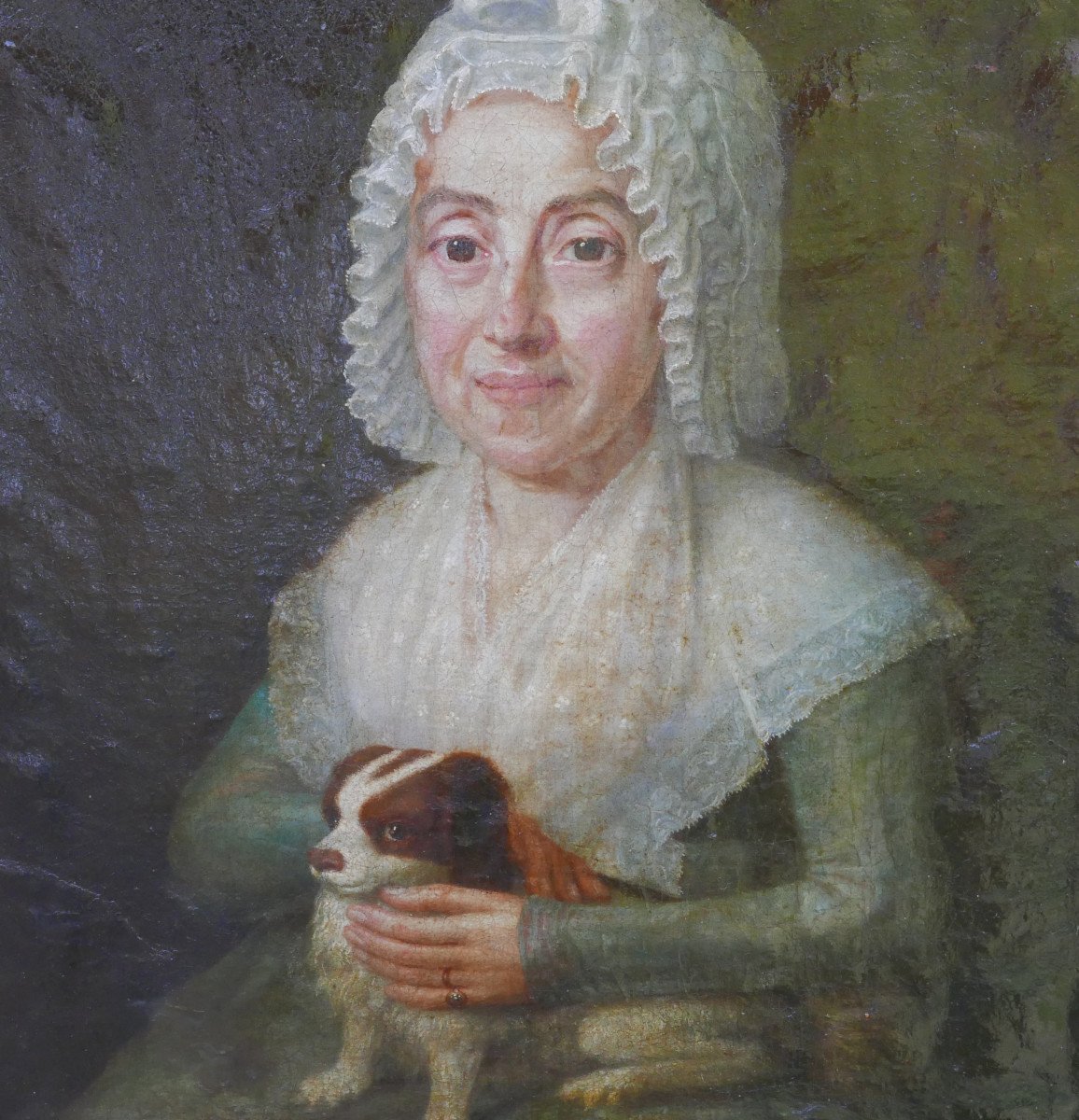 Portrait Of Woman With Dog Louis XV Period Oil/canvas From The 18th Century-photo-4