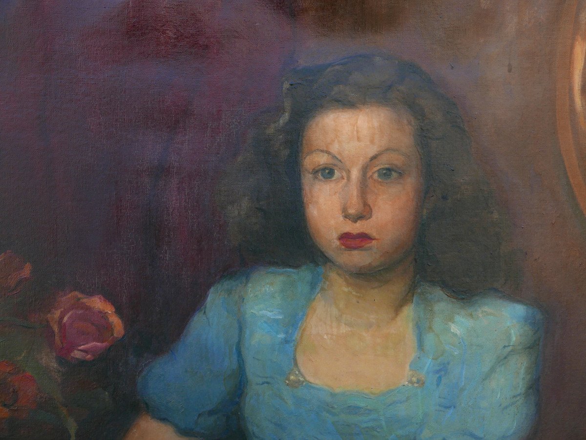 Prevosti Portrait Of Young Woman With Bouquet Of Roses Oil/canvas From The 20th Century-photo-3