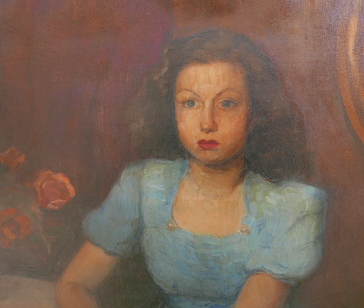 Prevosti Portrait Of Young Woman With Bouquet Of Roses Oil/canvas From The 20th Century-photo-6