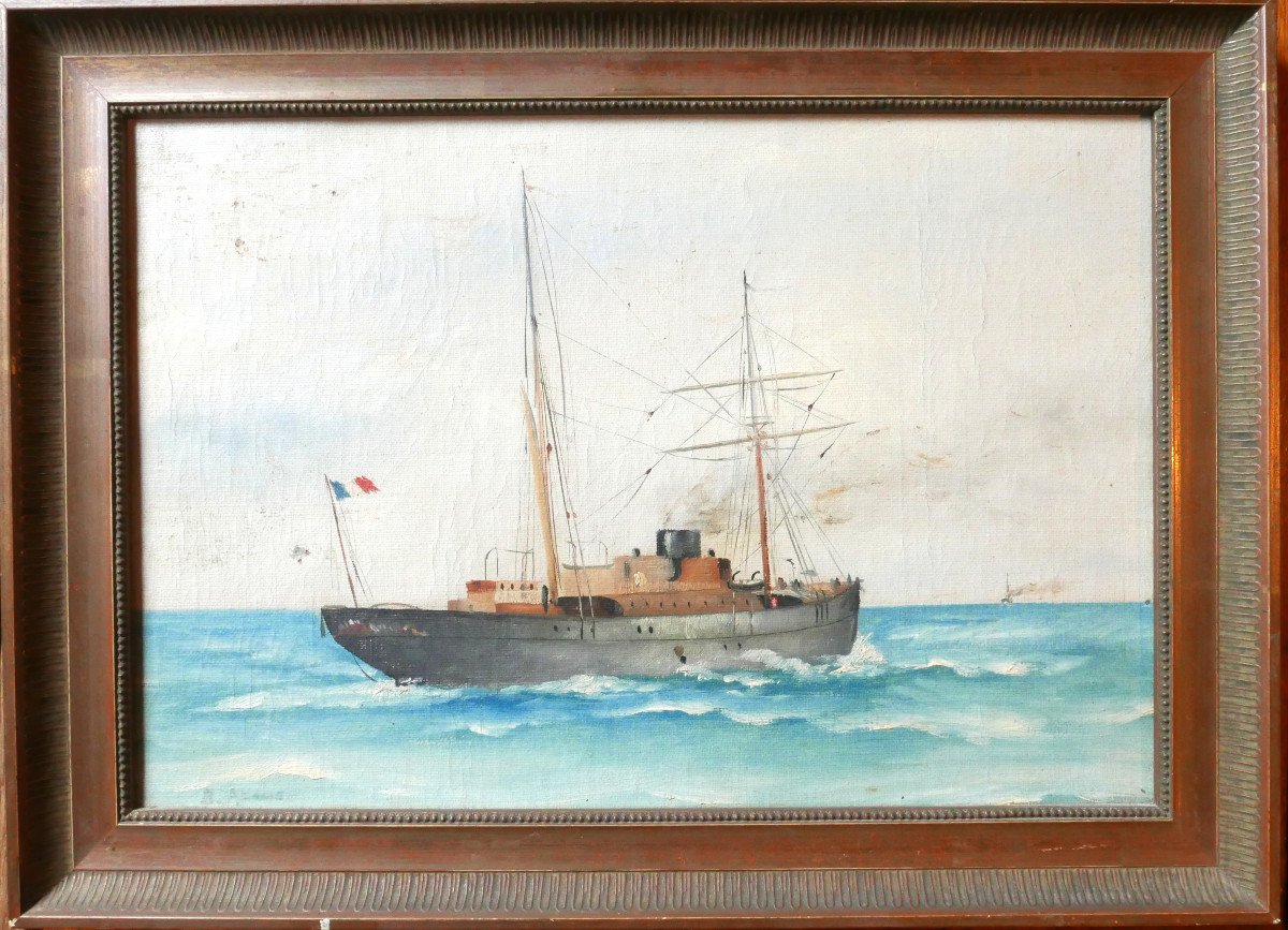 Beal Adams Marine Painting Steamboat Oil/canvas From The Early 20th Century-photo-2