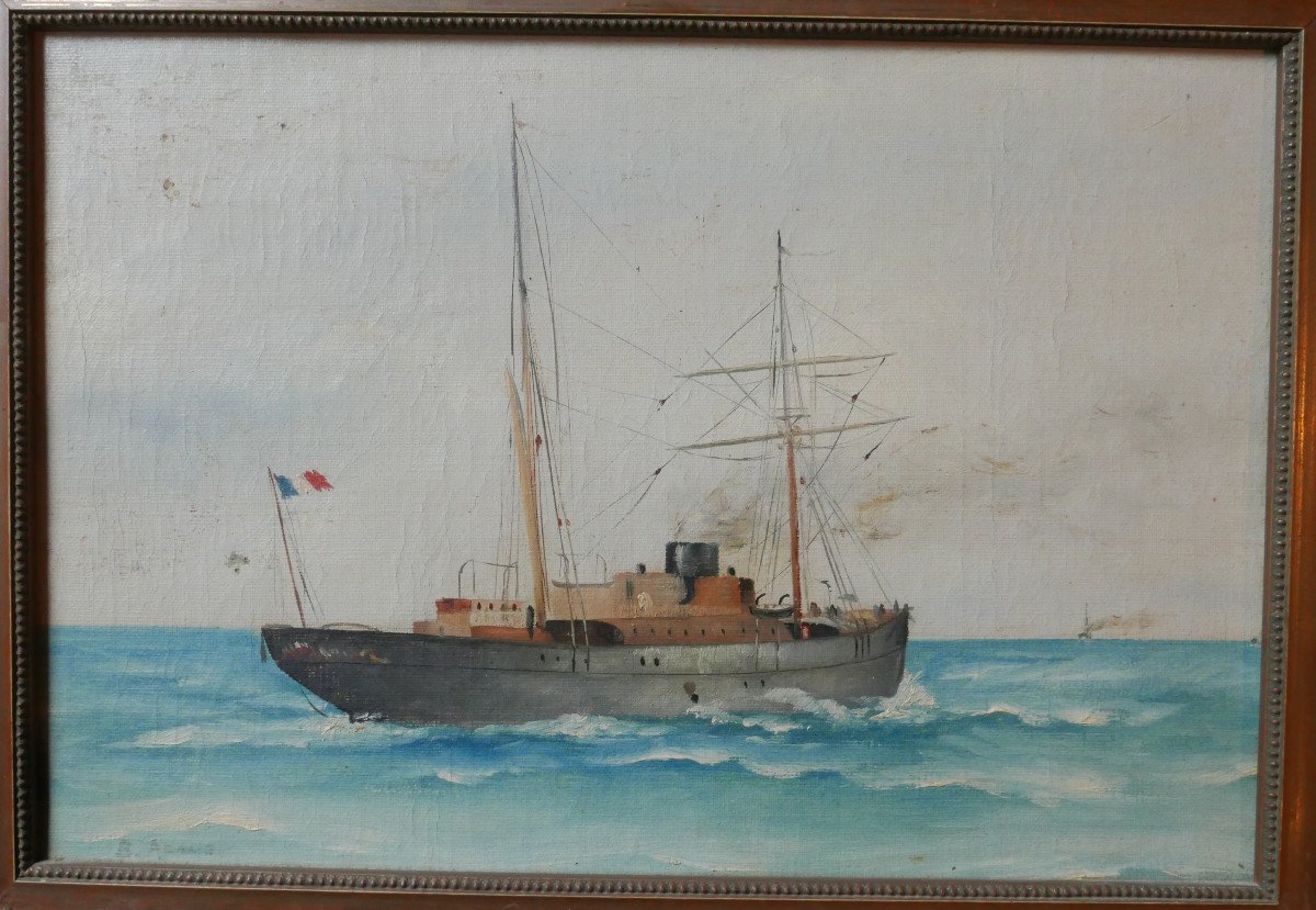 Beal Adams Marine Painting Steamboat Oil/canvas From The Early 20th Century-photo-3