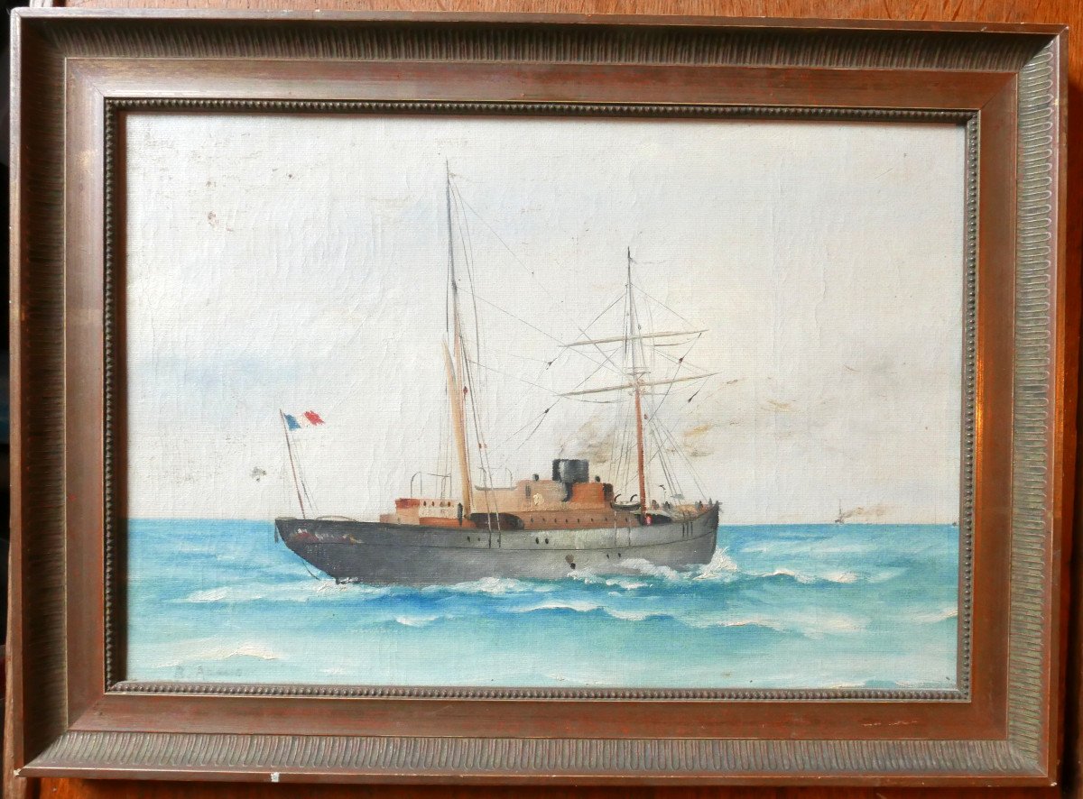 Beal Adams Marine Painting Steamboat Oil/canvas From The Early 20th Century