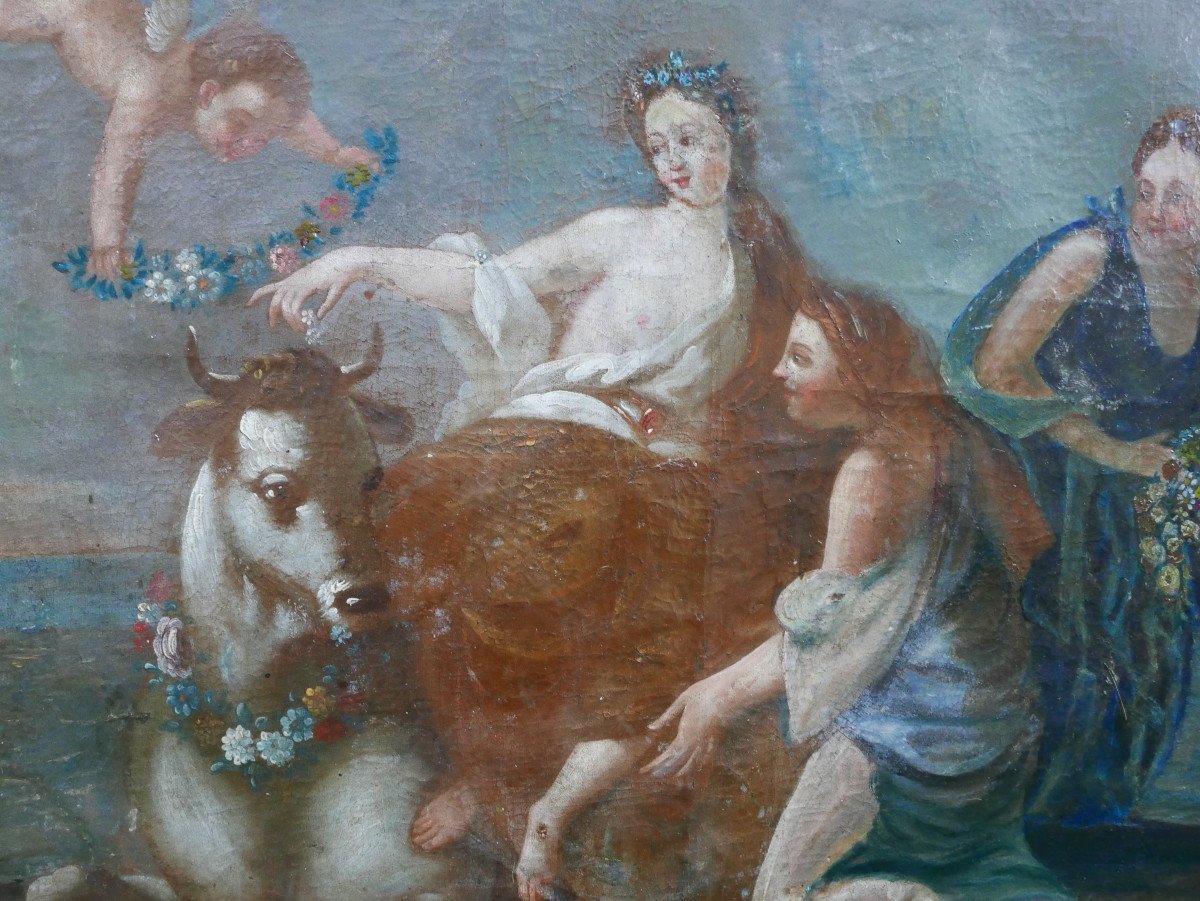 Mythological Scene Painting Abduction Of Europe Oil/canvas 17th Century-photo-2