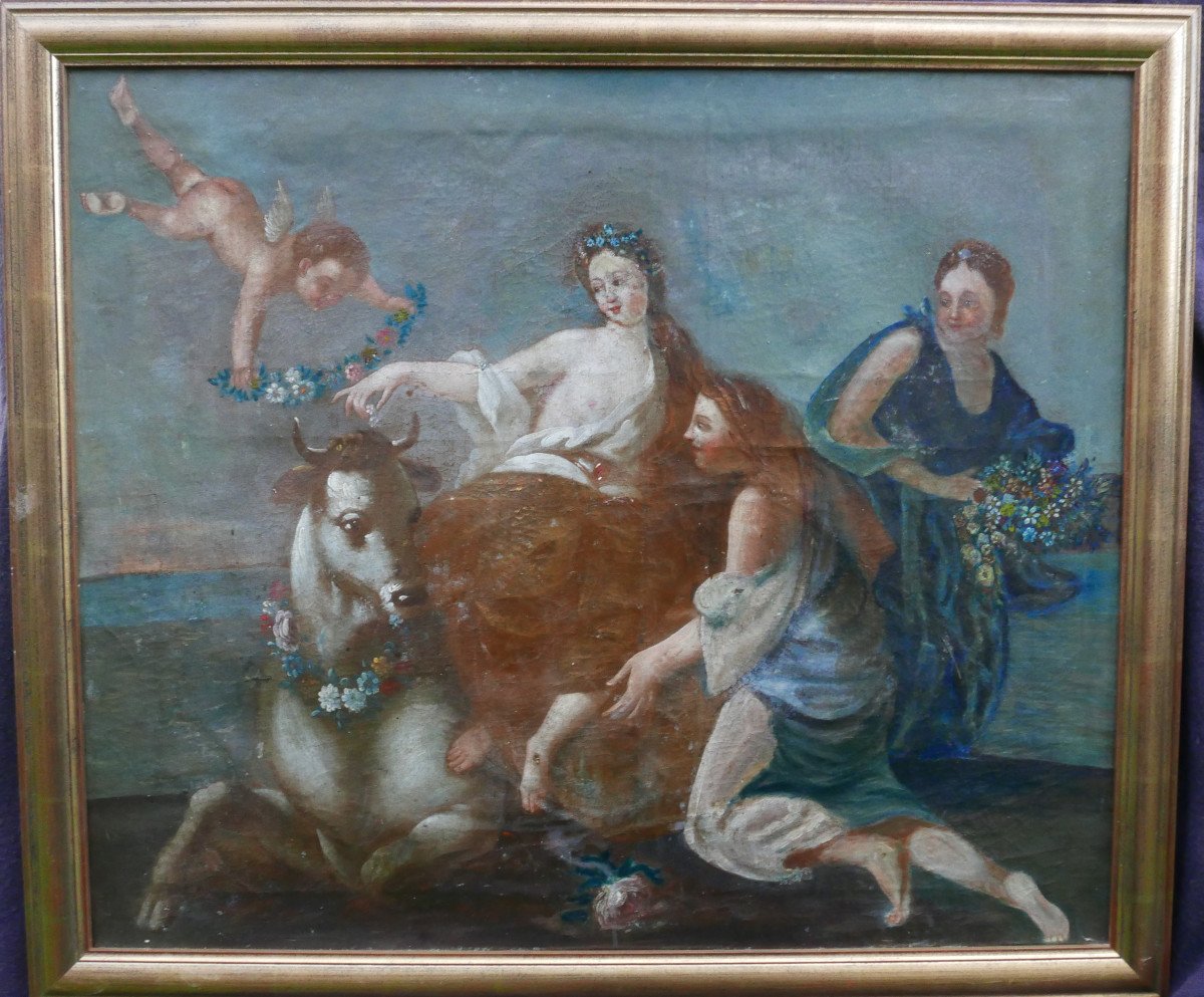 Mythological Scene Painting Abduction Of Europe Oil/canvas 17th Century