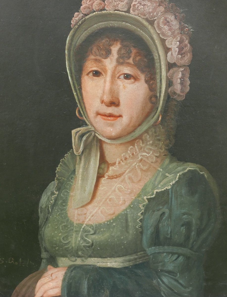 Rotels Portrait De Femme à La Coiffe Ier Empire Huile/toile Du XIXe Siècle Signé-photo-5
