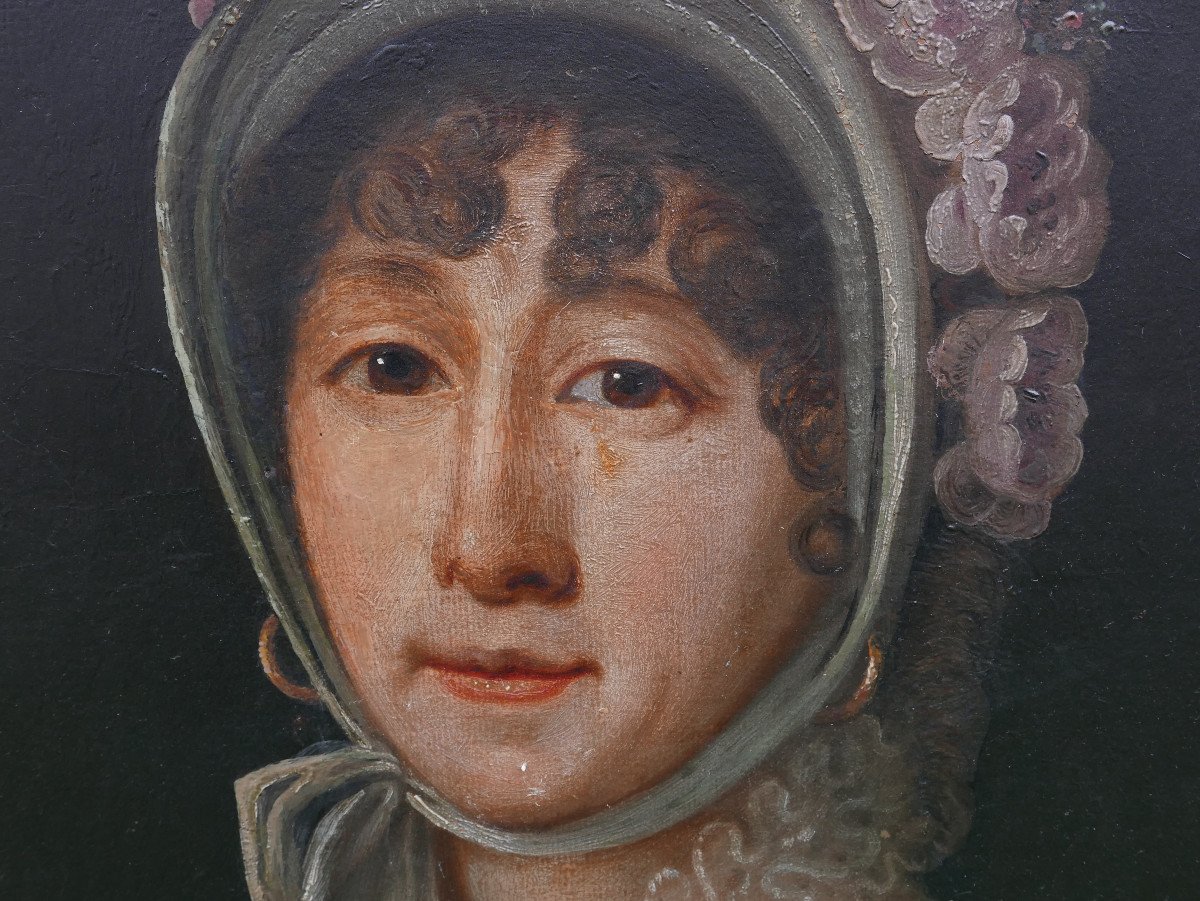 Rotels Portrait De Femme à La Coiffe Ier Empire Huile/toile Du XIXe Siècle Signé-photo-7