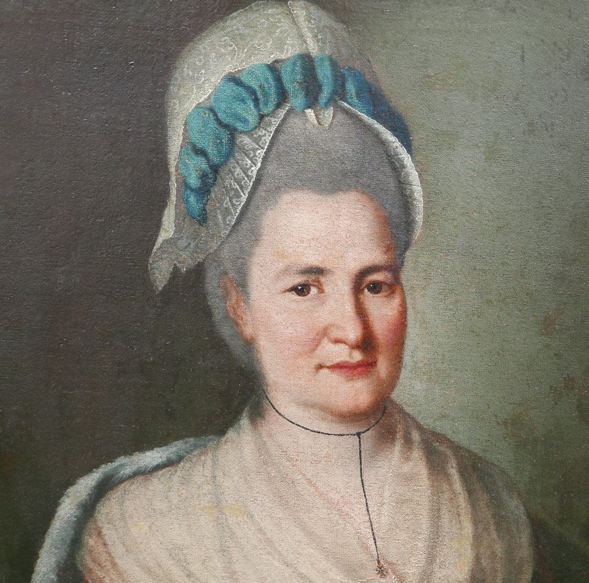 Portrait De Femme à La Coiffe Epoque Louis XVI Huile/toile Du XVIIIème Siècle-photo-1