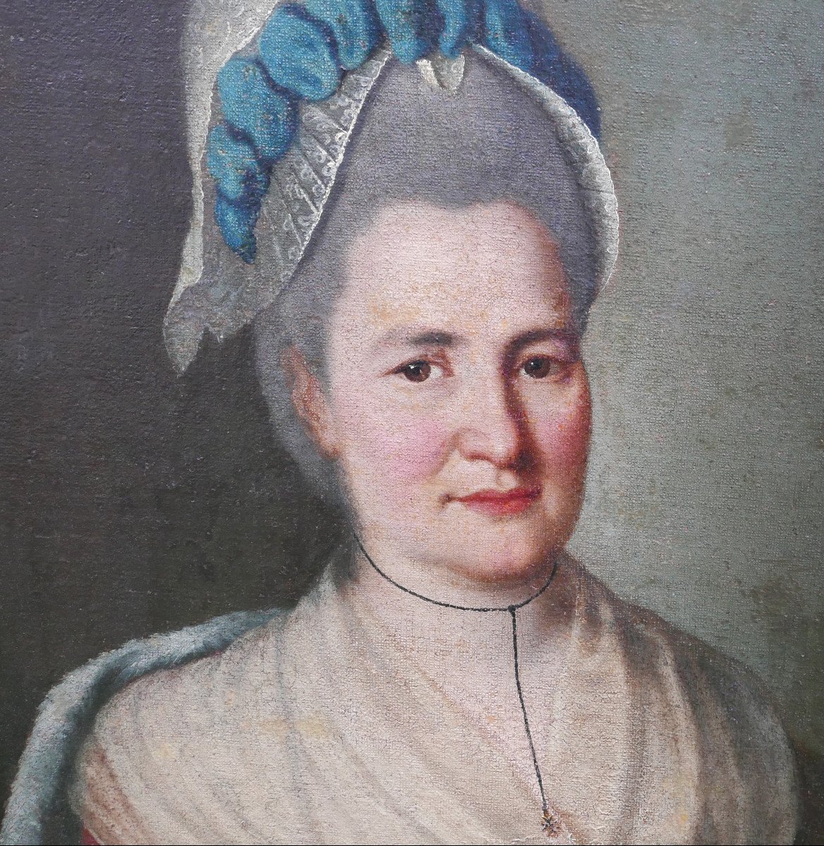 Portrait De Femme à La Coiffe Epoque Louis XVI Huile/toile Du XVIIIème Siècle-photo-2