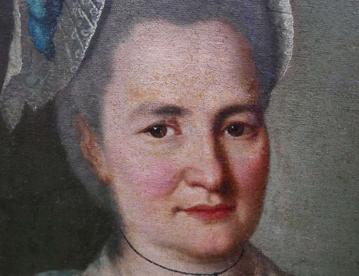Portrait De Femme à La Coiffe Epoque Louis XVI Huile/toile Du XVIIIème Siècle-photo-4