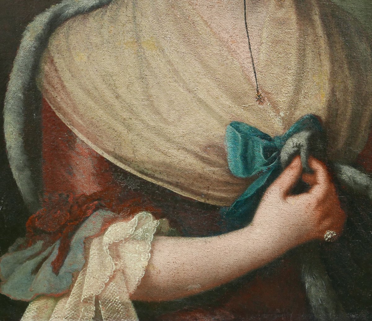 Portrait De Femme à La Coiffe Epoque Louis XVI Huile/toile Du XVIIIème Siècle-photo-6