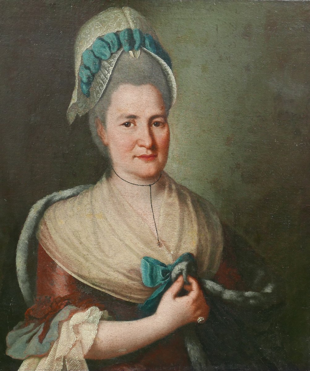 Portrait De Femme à La Coiffe Epoque Louis XVI Huile/toile Du XVIIIème Siècle