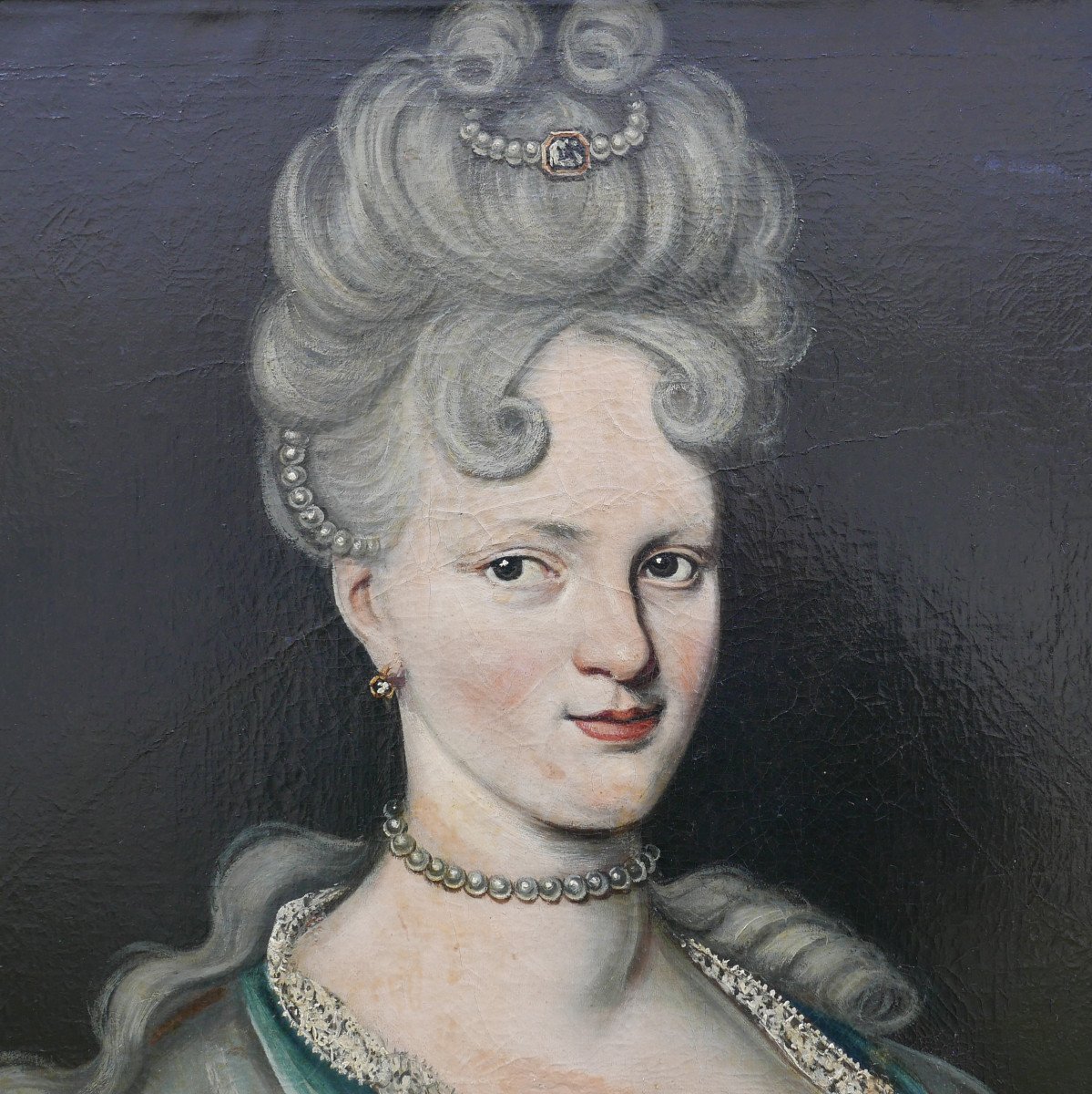 Portrait De Jeune Femme d'Epoque Louis XIV Huile/toile Du XVIIIème Siècle-photo-2