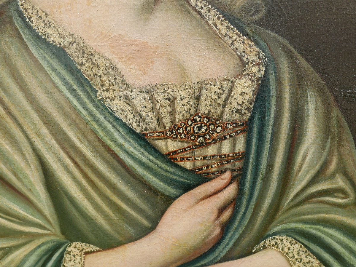 Portrait De Jeune Femme d'Epoque Louis XIV Huile/toile Du XVIIIème Siècle-photo-5