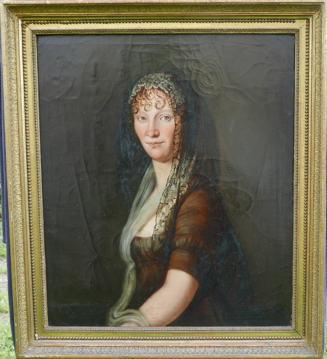 Large Portrait Of A Woman First Empire Period Oil/canvas Early 19th Century-photo-2