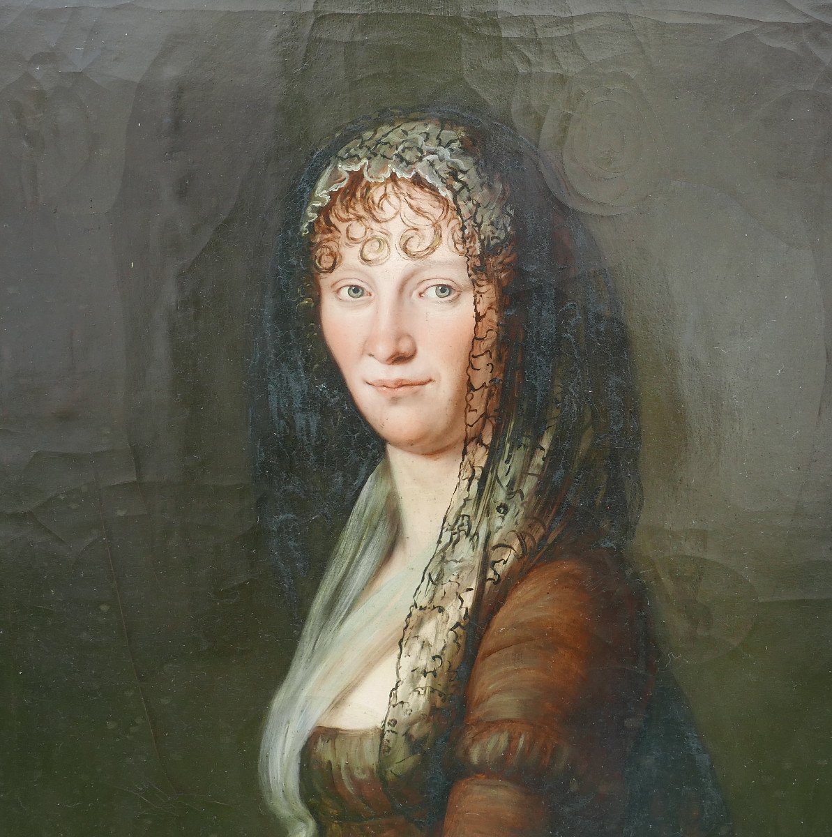 Large Portrait Of A Woman First Empire Period Oil/canvas Early 19th Century-photo-4