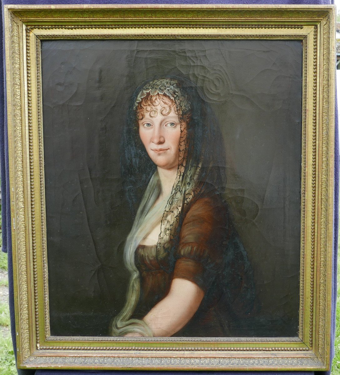 Large Portrait Of A Woman First Empire Period Oil/canvas Early 19th Century