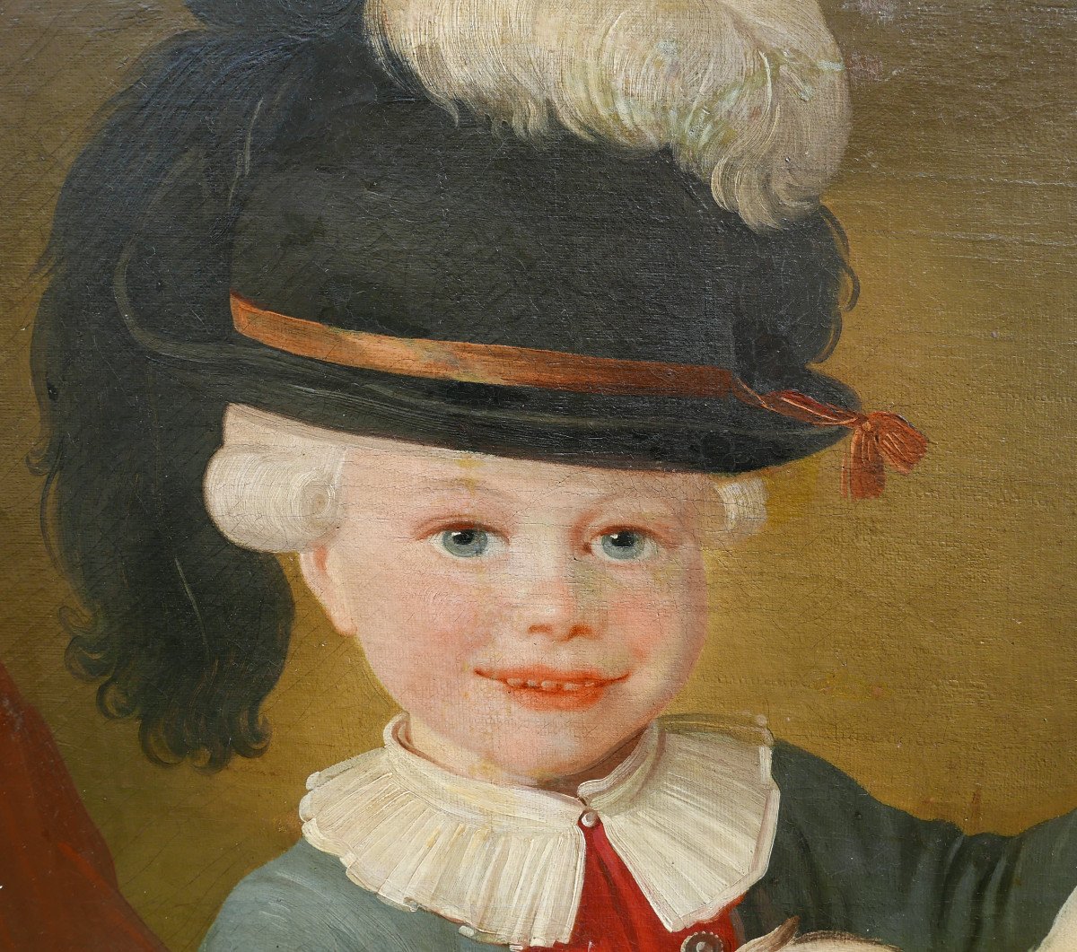Bonneville Portrait Of Young Man Dog And Cat Oil/canvas From The 18th Century-photo-2