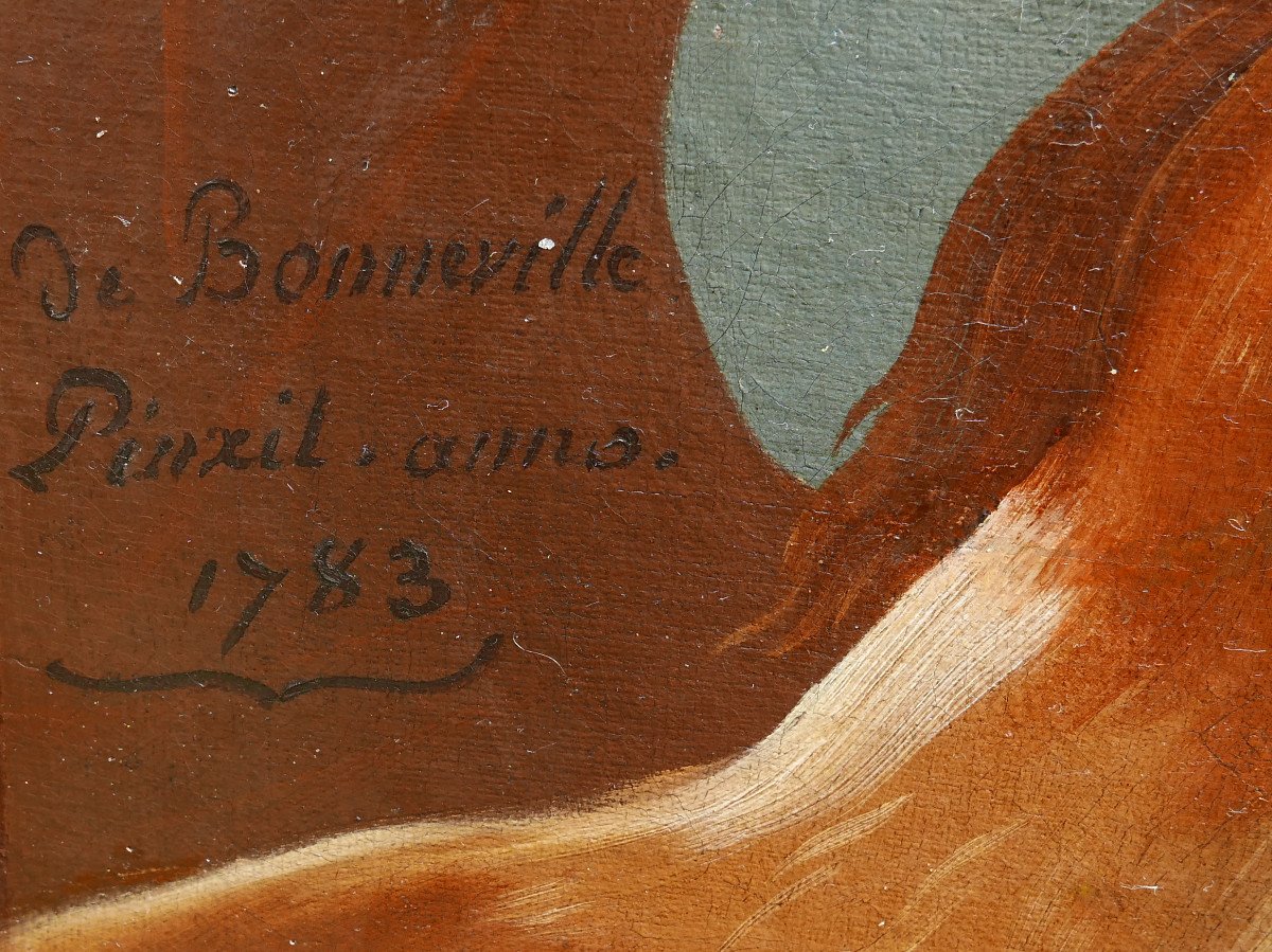 Bonneville Portrait Of Young Man Dog And Cat Oil/canvas From The 18th Century-photo-5