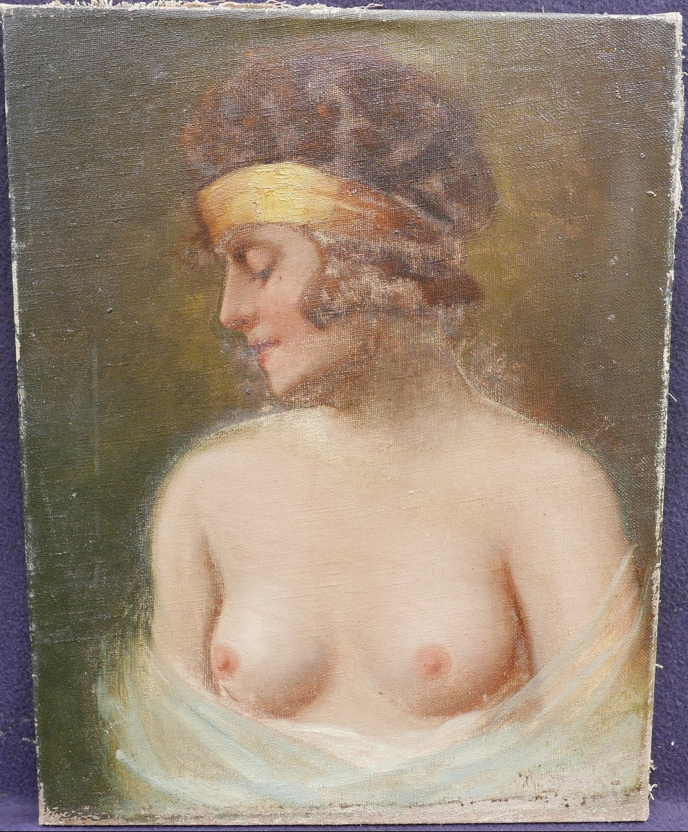 Nu Portrait De Jeune Femme Huile/toile Du Début Du XXème Siècle Année 20-photo-2