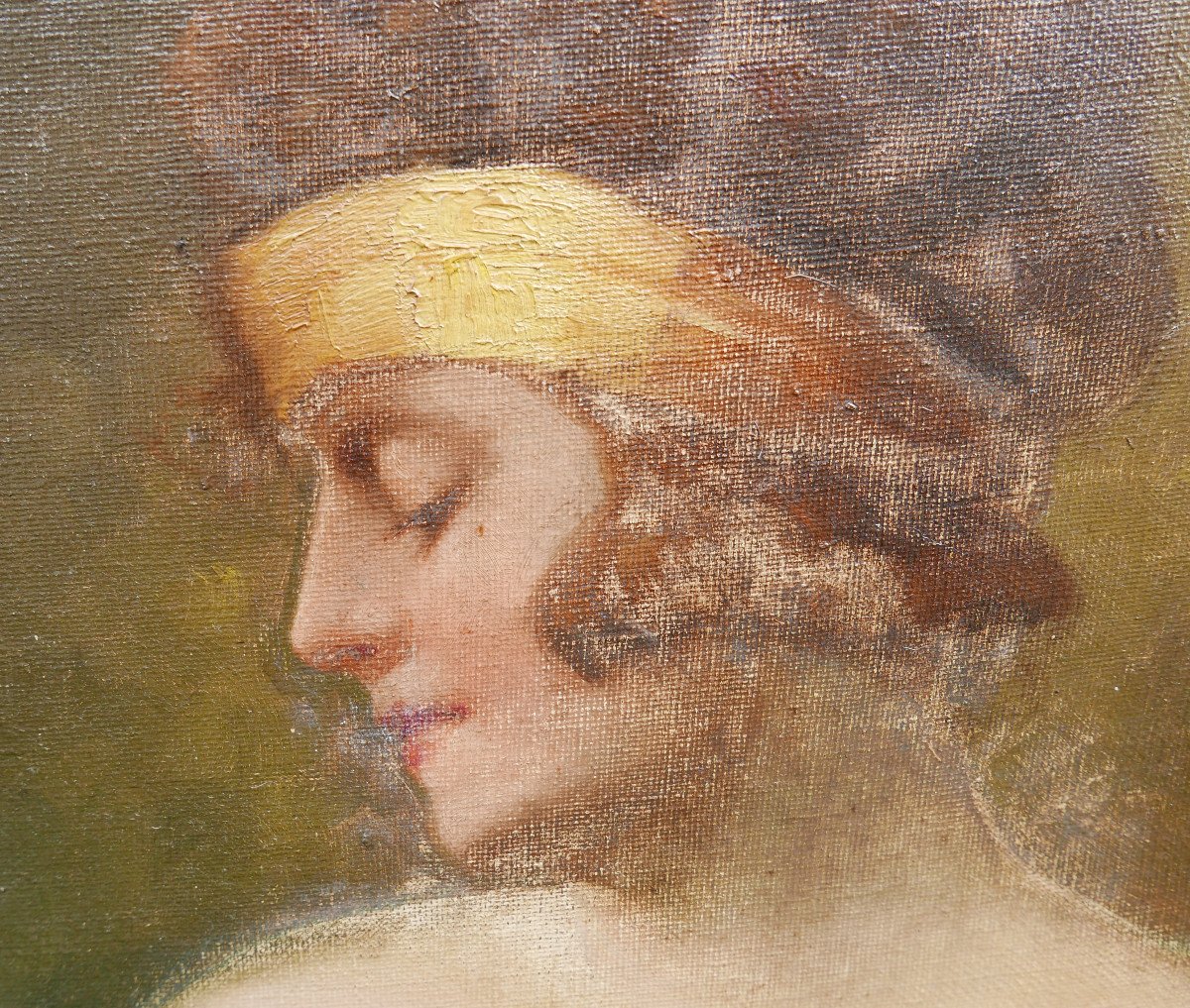 Nu Portrait De Jeune Femme Huile/toile Du Début Du XXème Siècle Année 20-photo-2