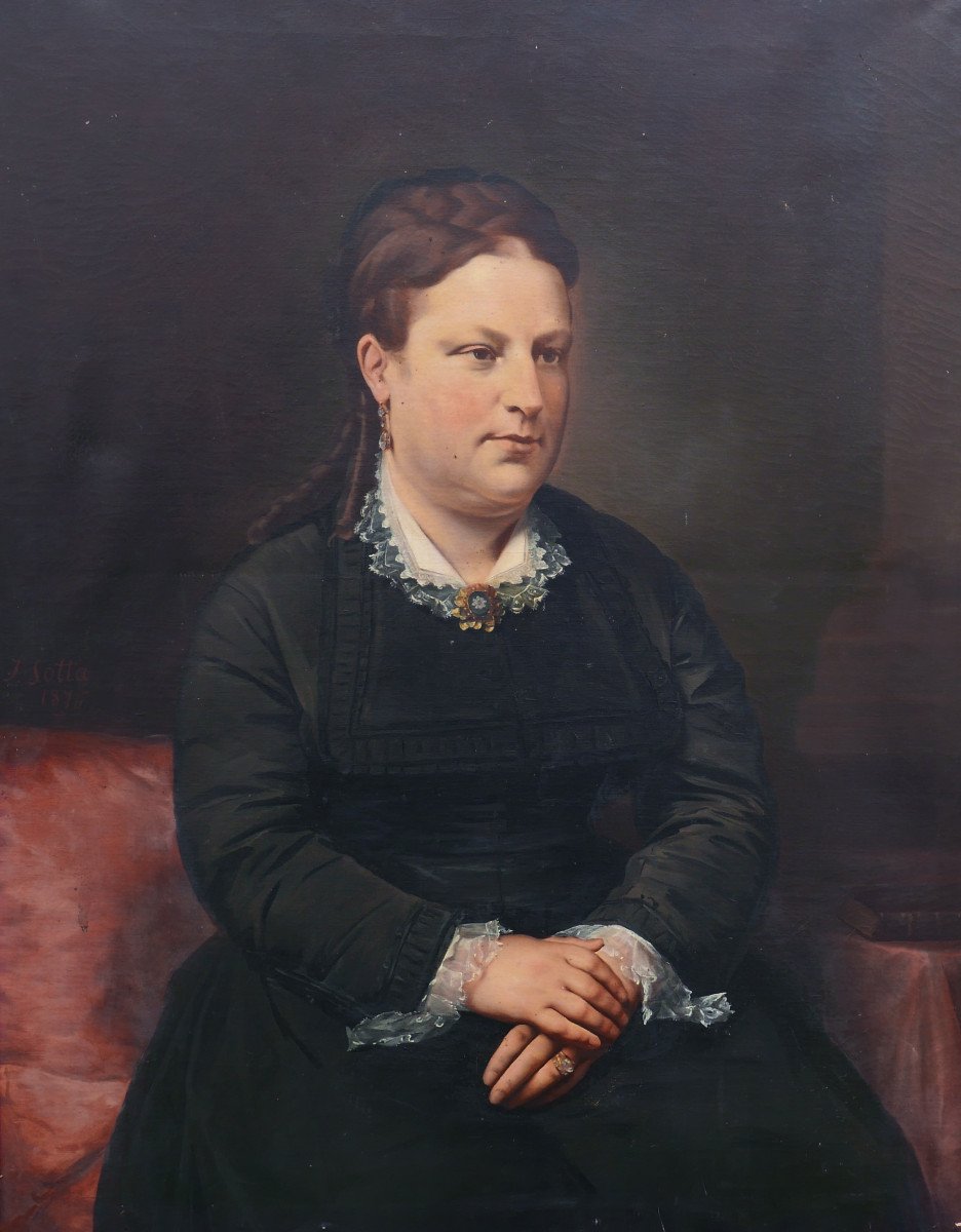 Joachim Sotta Grand Portrait De Femme Huile/toile Du XIXème Siècle-photo-3