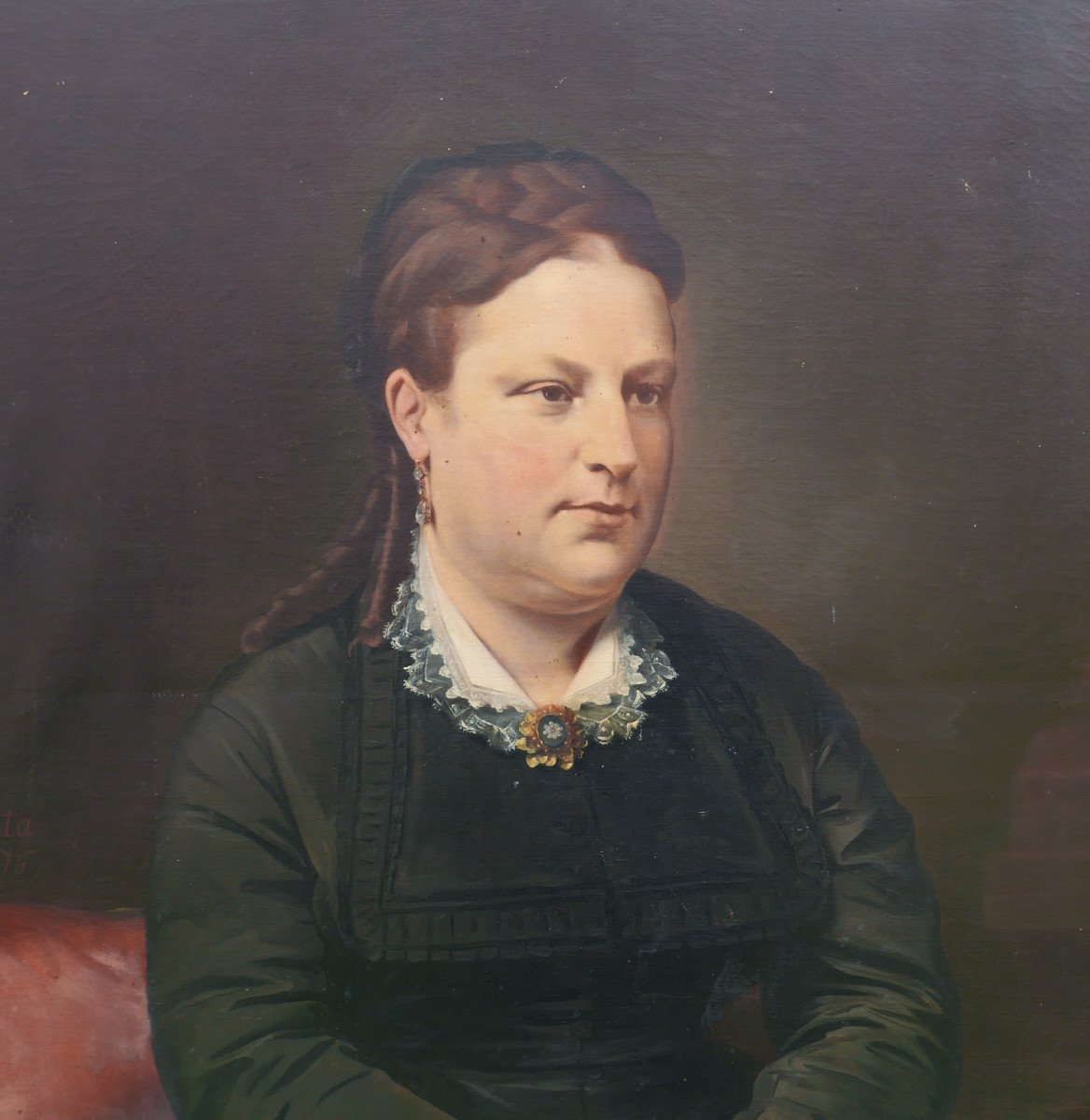 Joachim Sotta Grand Portrait De Femme Huile/toile Du XIXème Siècle-photo-1
