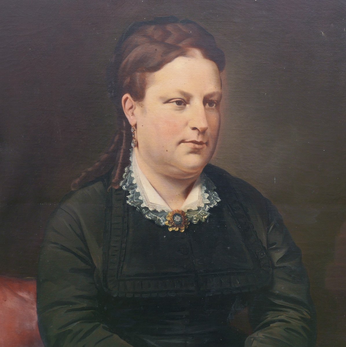 Joachim Sotta Grand Portrait De Femme Huile/toile Du XIXème Siècle-photo-2