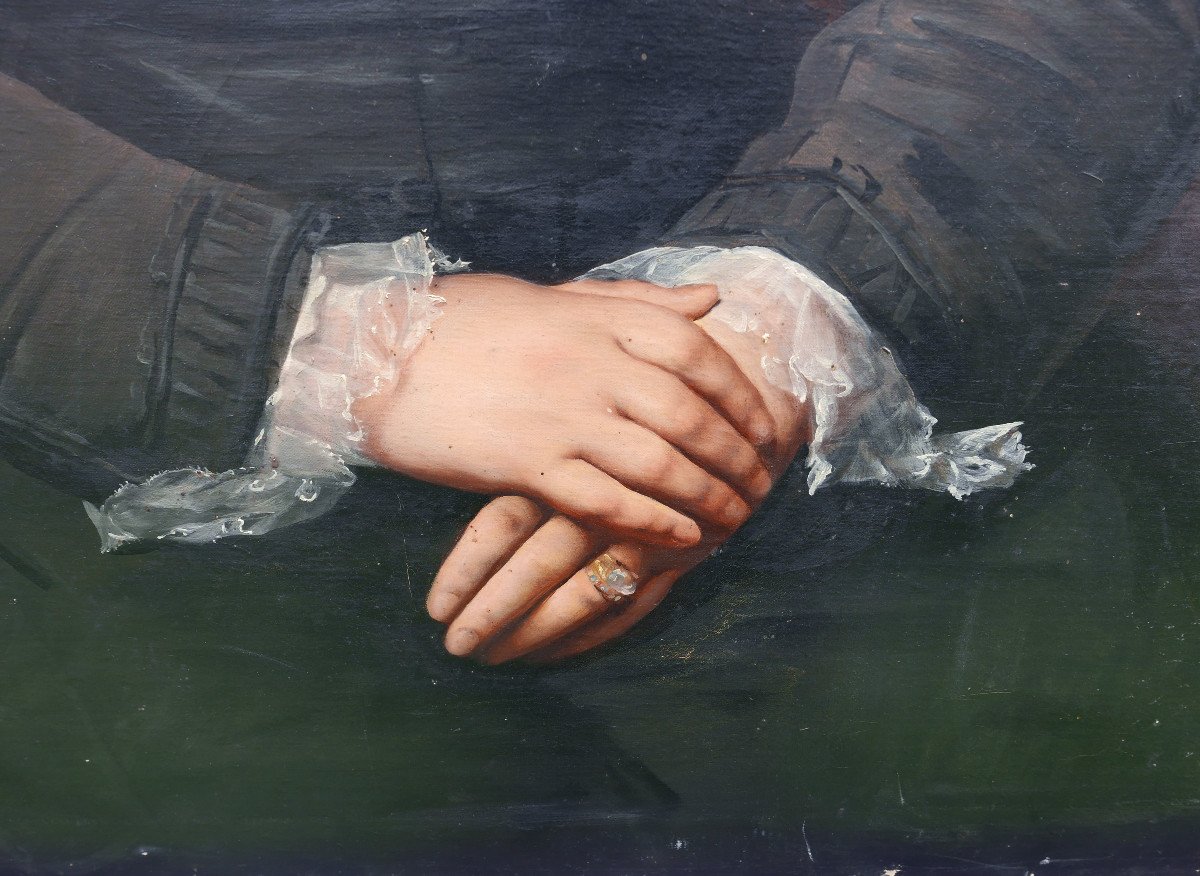 Joachim Sotta Grand Portrait De Femme Huile/toile Du XIXème Siècle-photo-5