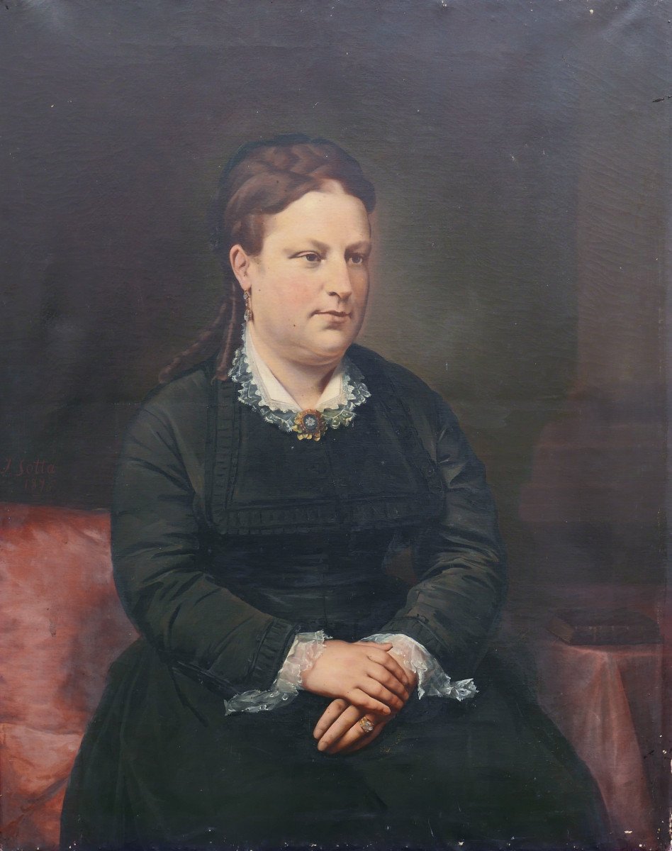 Joachim Sotta Grand Portrait De Femme Huile/toile Du XIXème Siècle