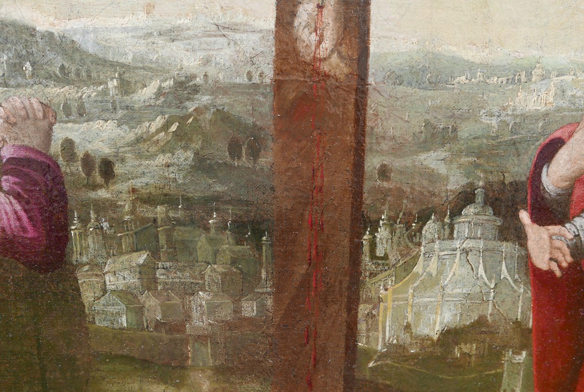 Large Religious Scene Crucifixion Of Jesus Christ Oil/canvas From The 17th Century-photo-6