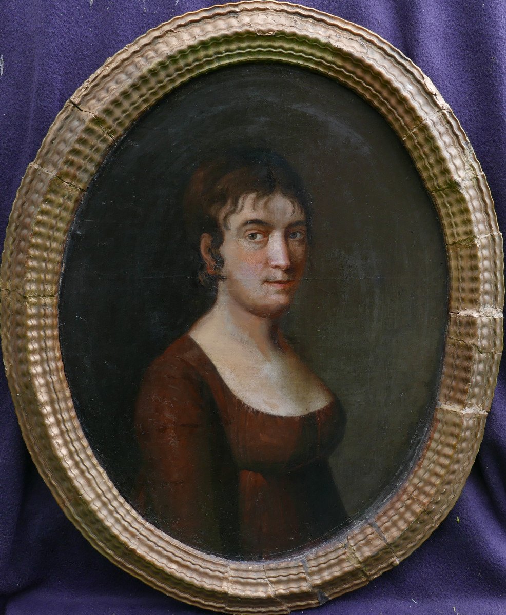 Portrait Of A Woman Oval First Empire Period Oil/canvas Early 19th Century-photo-2