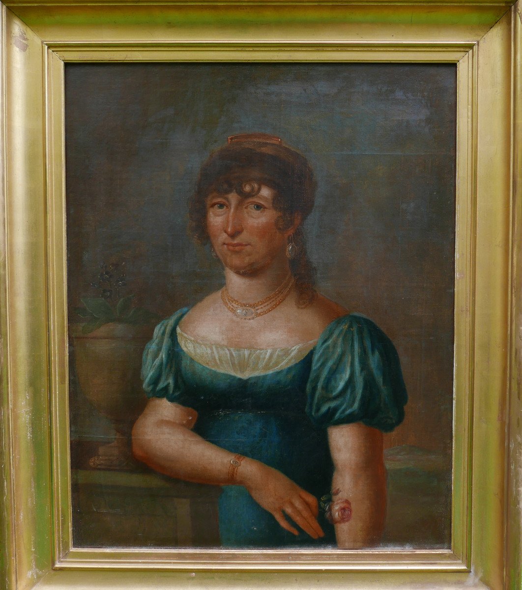 Portrait De Femme Epoque Ier Empire Huile/toile Début XIXème Siècle-photo-3