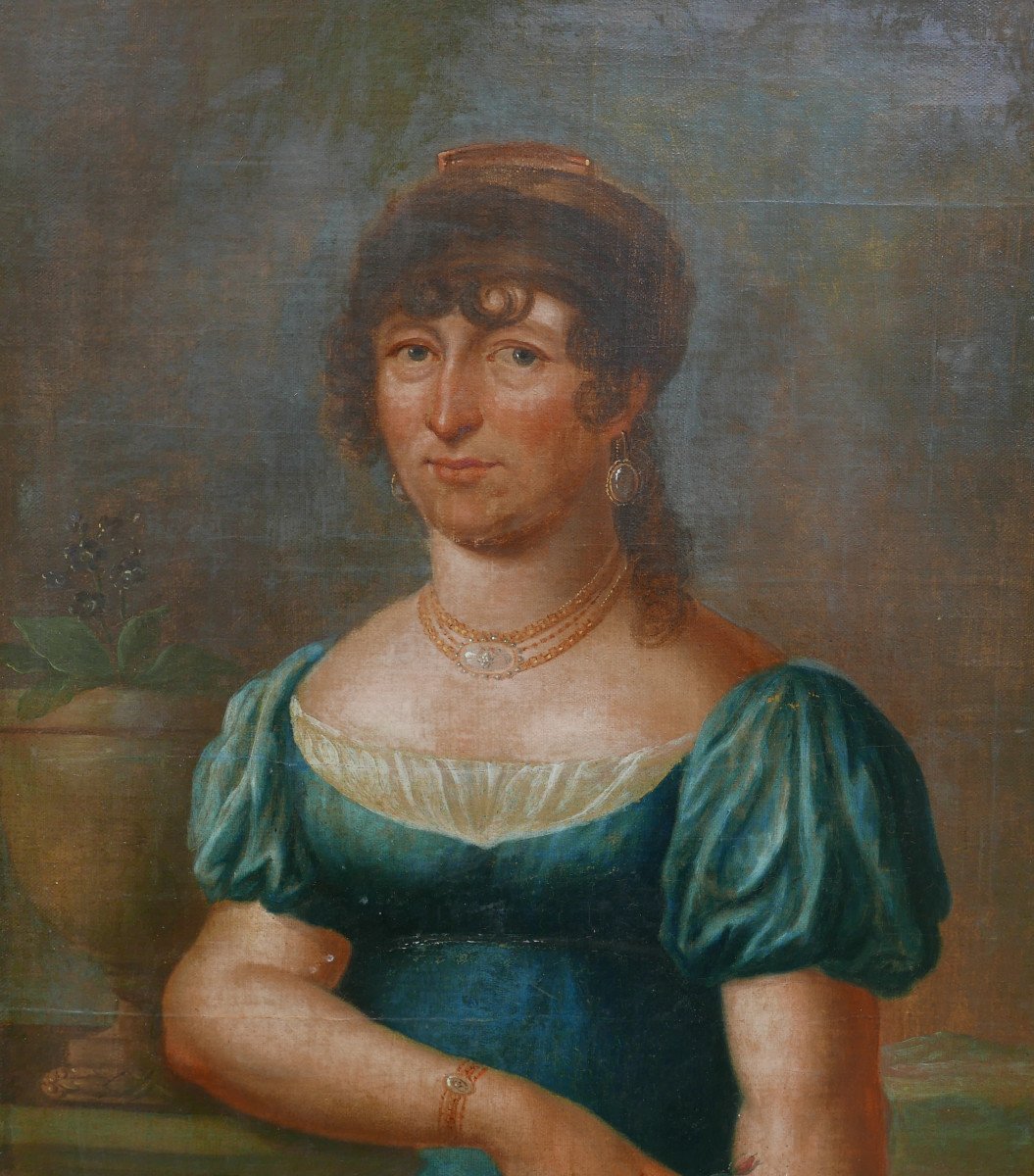 Portrait De Femme Epoque Ier Empire Huile/toile Début XIXème Siècle-photo-1