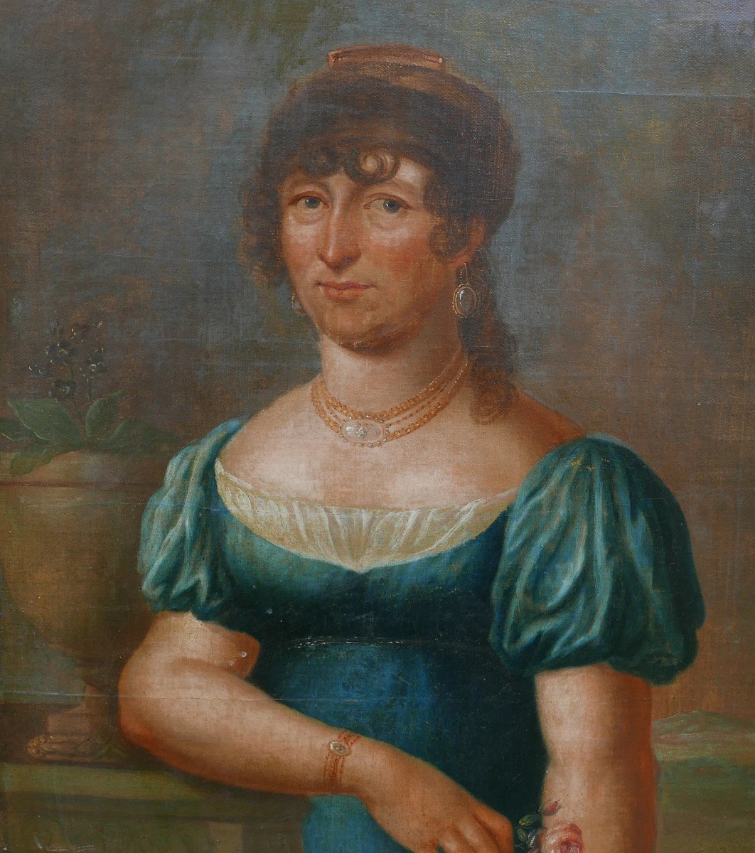 Portrait De Femme Epoque Ier Empire Huile/toile Début XIXème Siècle-photo-2