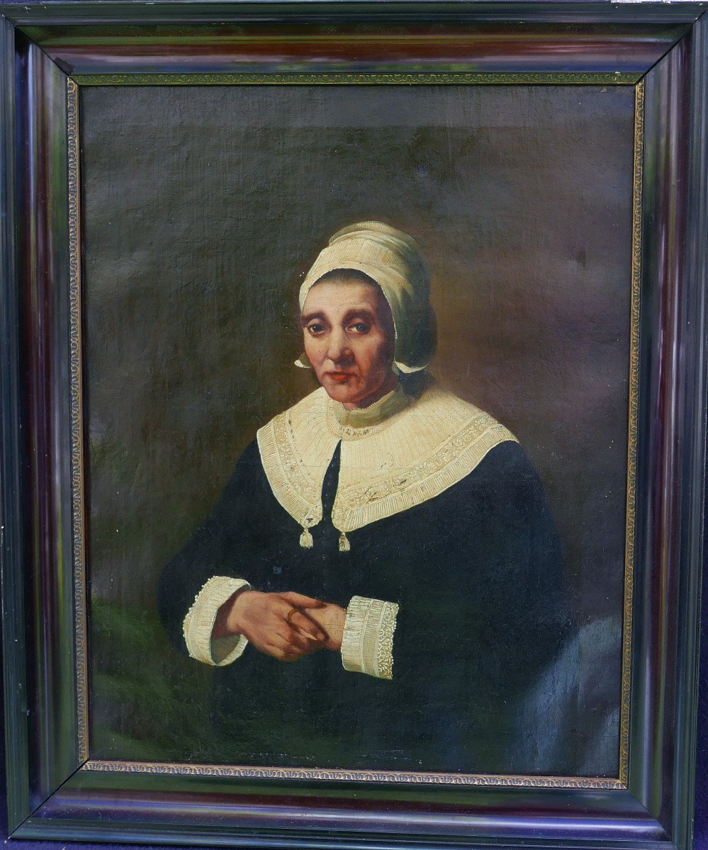 Portrait Of Woman With Headdress Flemish School Oil/canvas Early 19th Century-photo-2