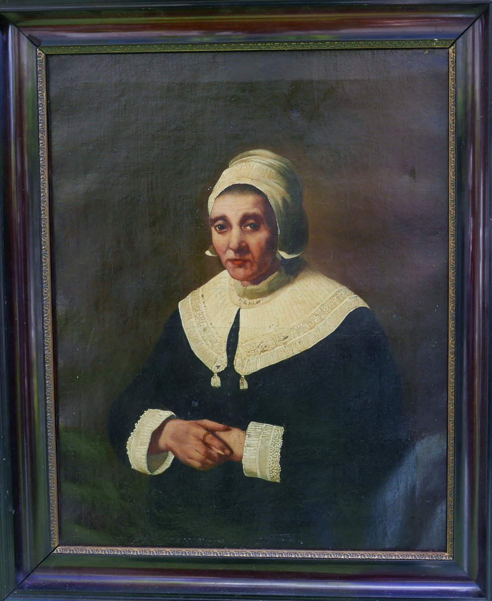 Portrait De Femme à La Coiffe Ecole Flamande Huile/toile Début XIXème Siècle-photo-3
