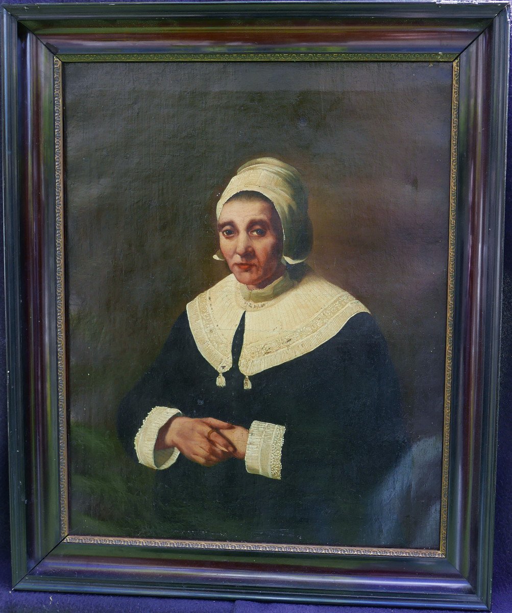 Portrait De Femme à La Coiffe Ecole Flamande Huile/toile Début XIXème Siècle