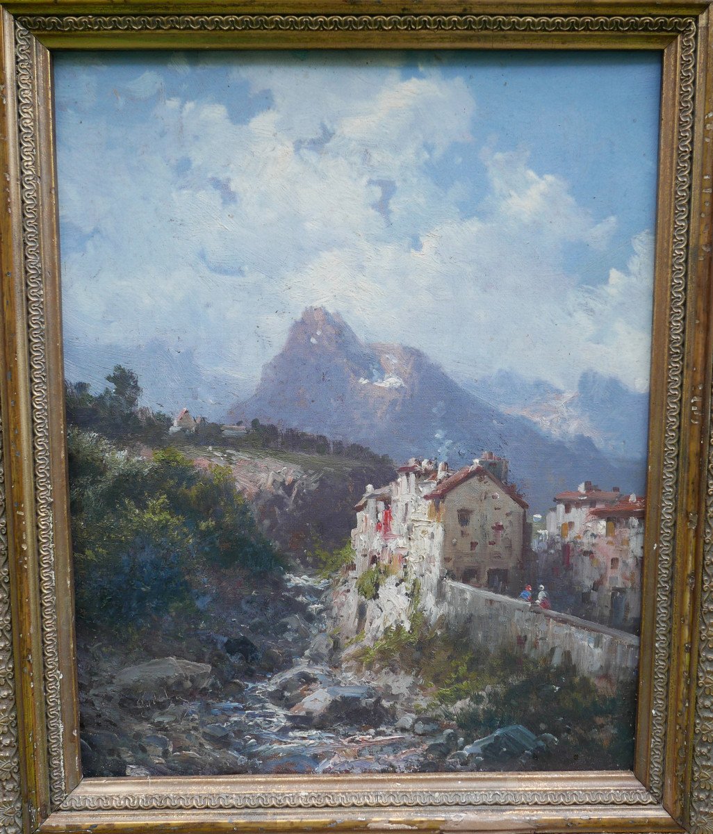 Alfred Godchaux Landscape Painting Mountain Village Oil/canvas From The 19th Century-photo-3