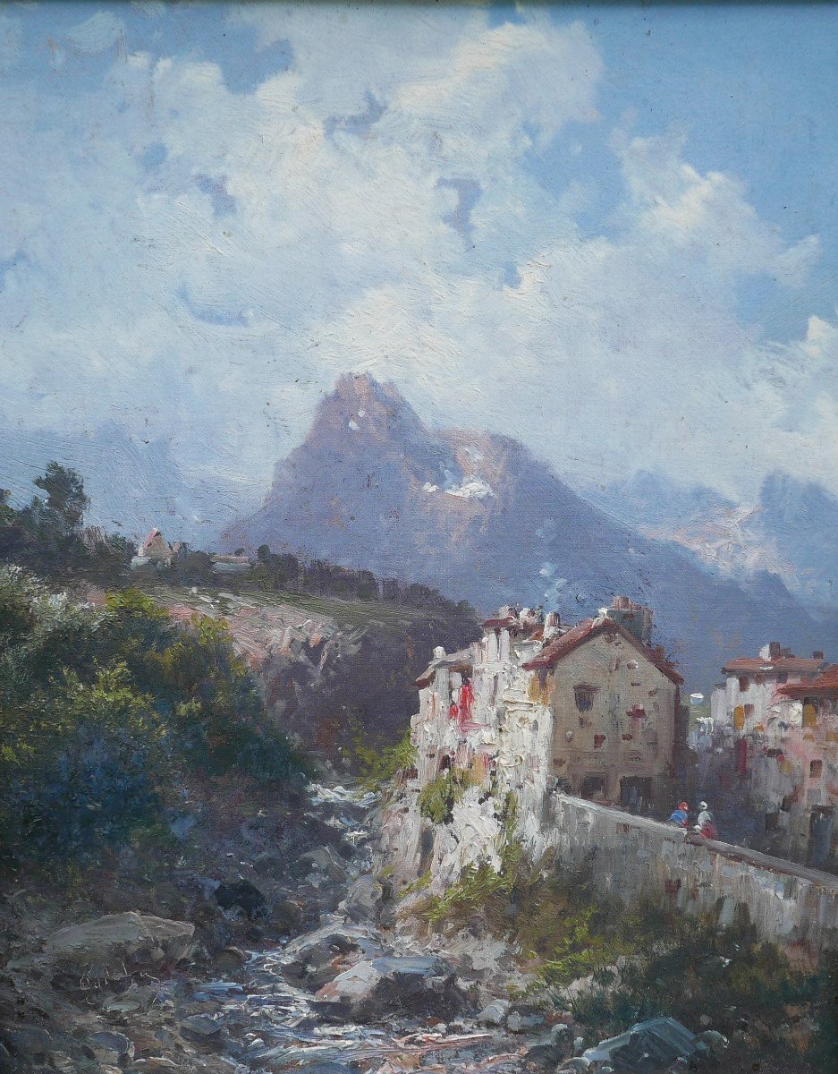 Alfred Godchaux Landscape Painting Mountain Village Oil/canvas From The 19th Century-photo-4