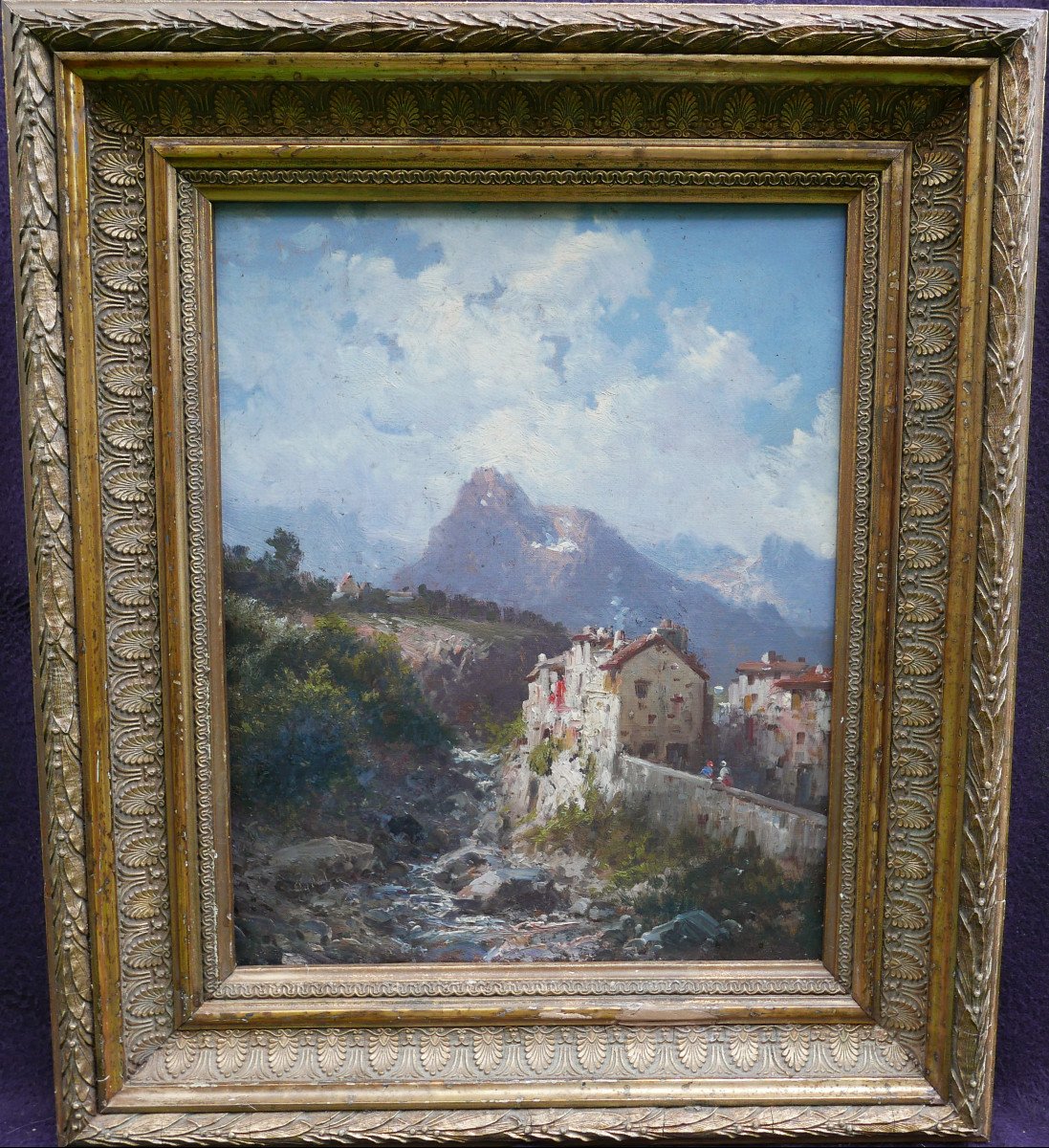 Alfred Godchaux Landscape Painting Mountain Village Oil/canvas From The 19th Century