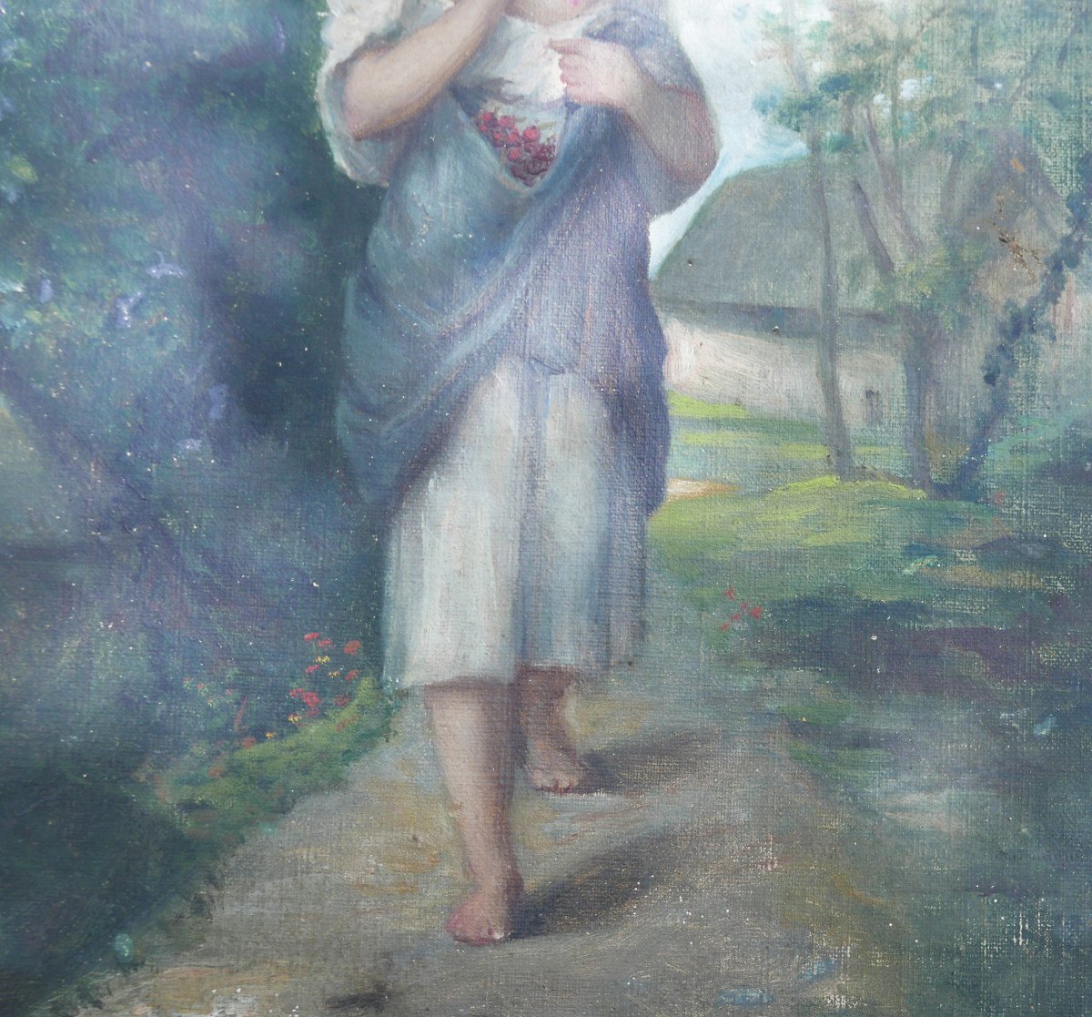 Portrait De Jeune Femme Aux Cerises Huile/toile Du XIXème Siècle-photo-4