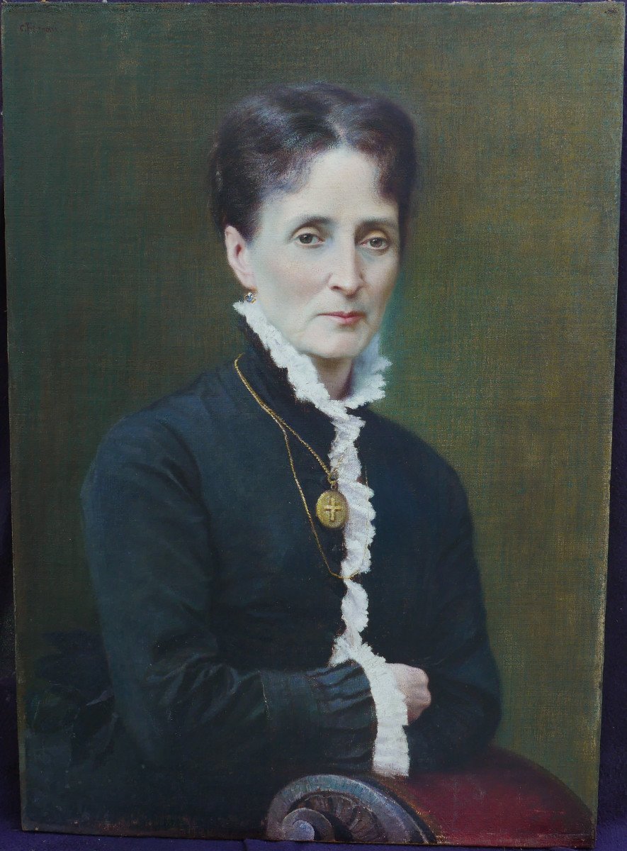 Carlo Ferrari Portrait Of Woman Italian School Oil/canvas 19th Century-photo-2