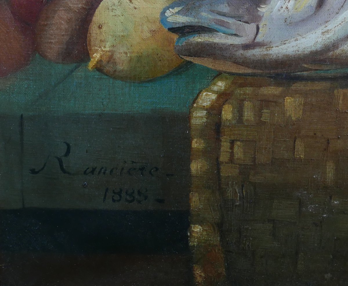Rancière Painting Still Life With Fish Oil/canvas From The 19th Century Signed-photo-3