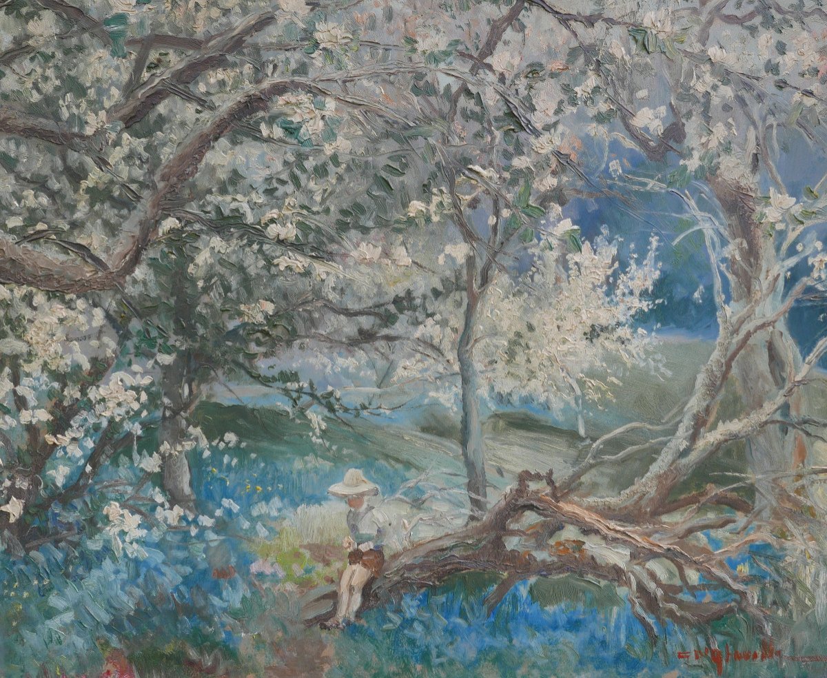 Animated Underwood Landscape Painting Oil/panel Early 20th Century Signed-photo-1