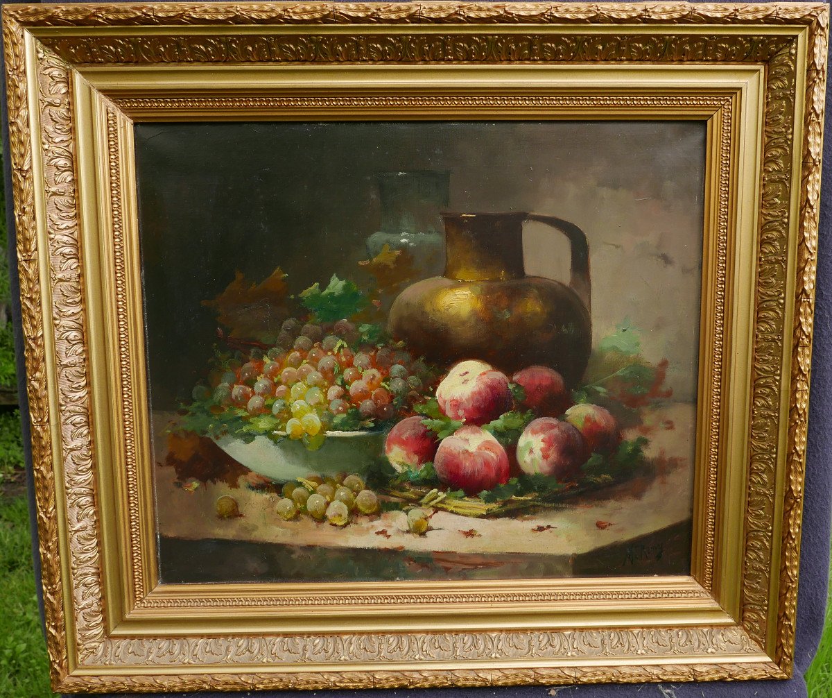 Rémy Painting Still Life With Fruits Oil/canvas From The 19th Century Signed