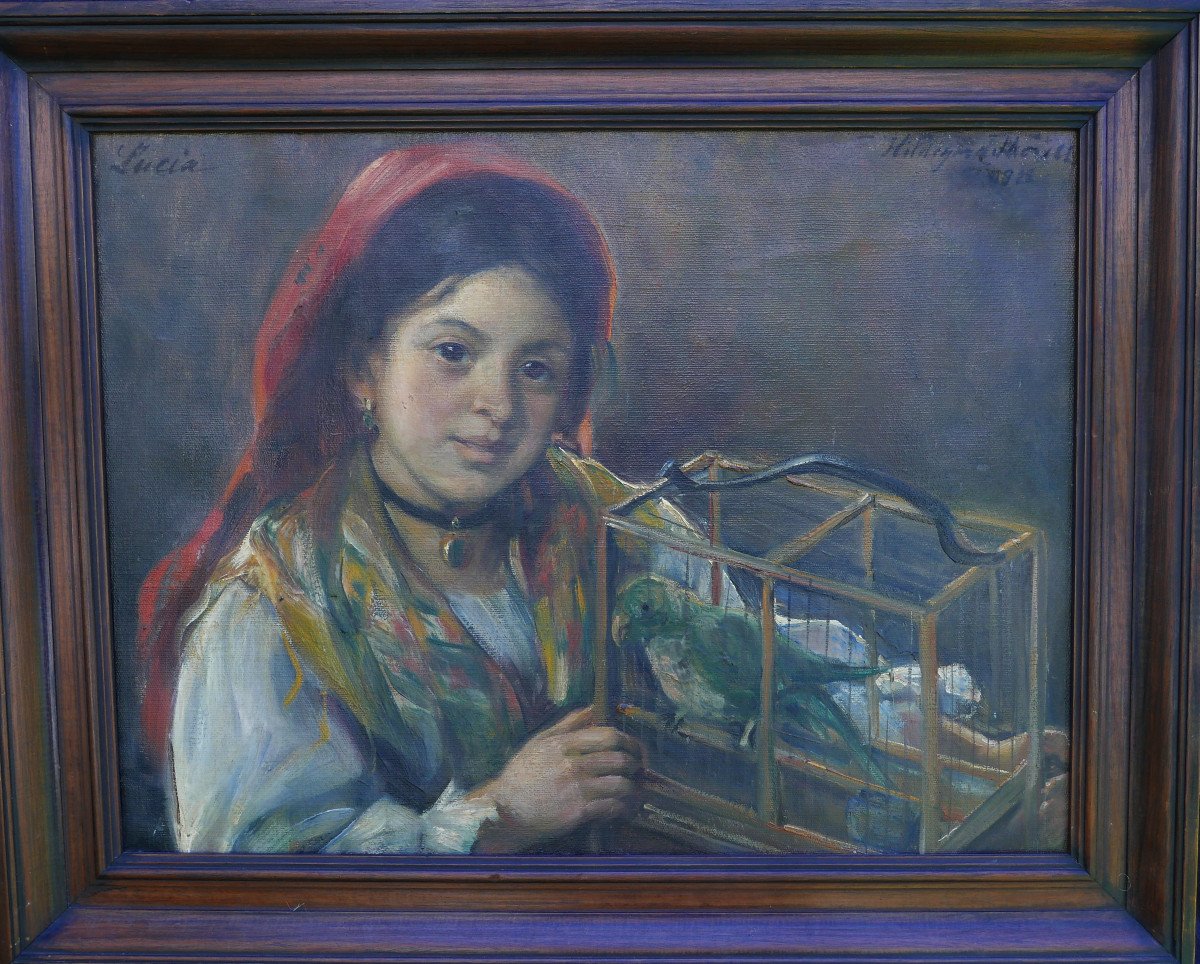 Portrait d'Une Jeune Femme Lucia Huile/toile Début Du XXème Siècle Signé-photo-2