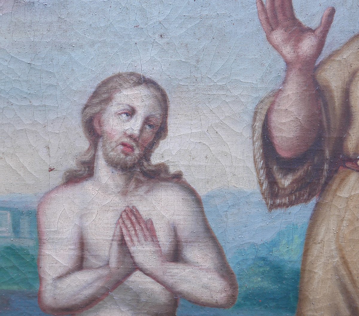Tableau Scène Religieuse Baptême De Jésus Huile/toile Du XVIIIème Siècle-photo-2