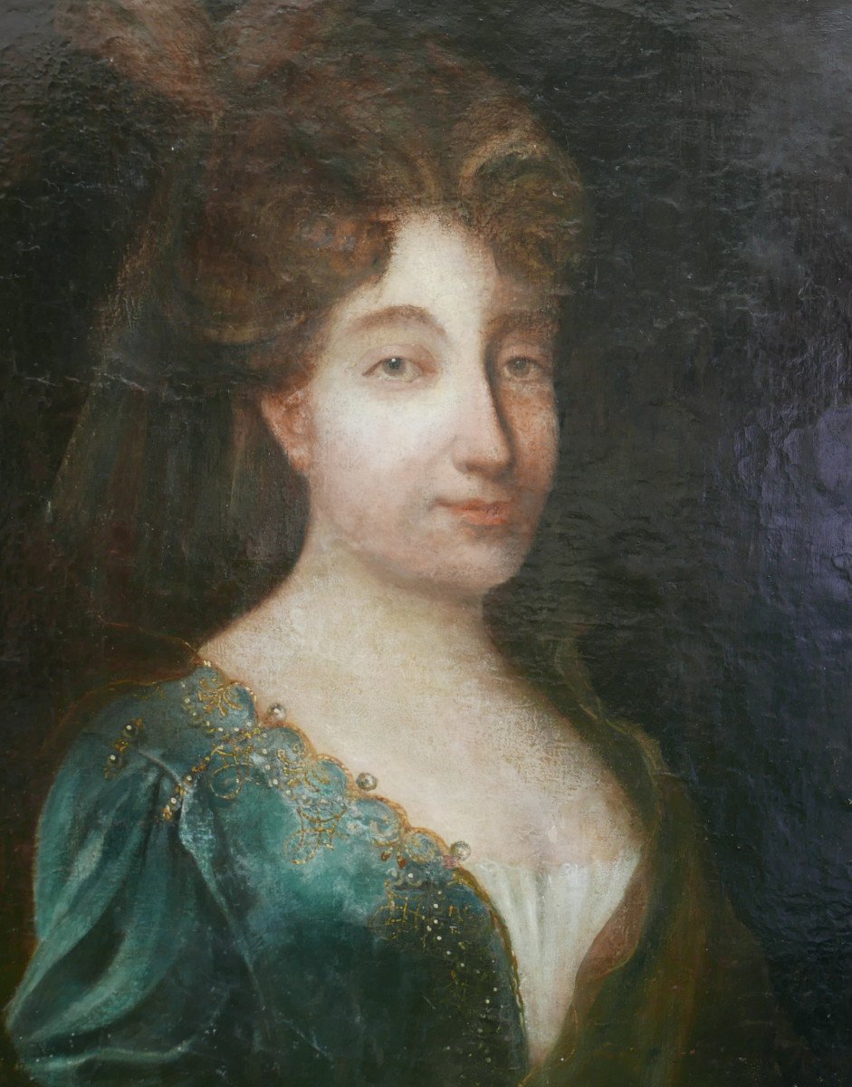 Portrait De Femme Au Voile Louis XIV Huile/toile Début XVIIIème Siècle-photo-1