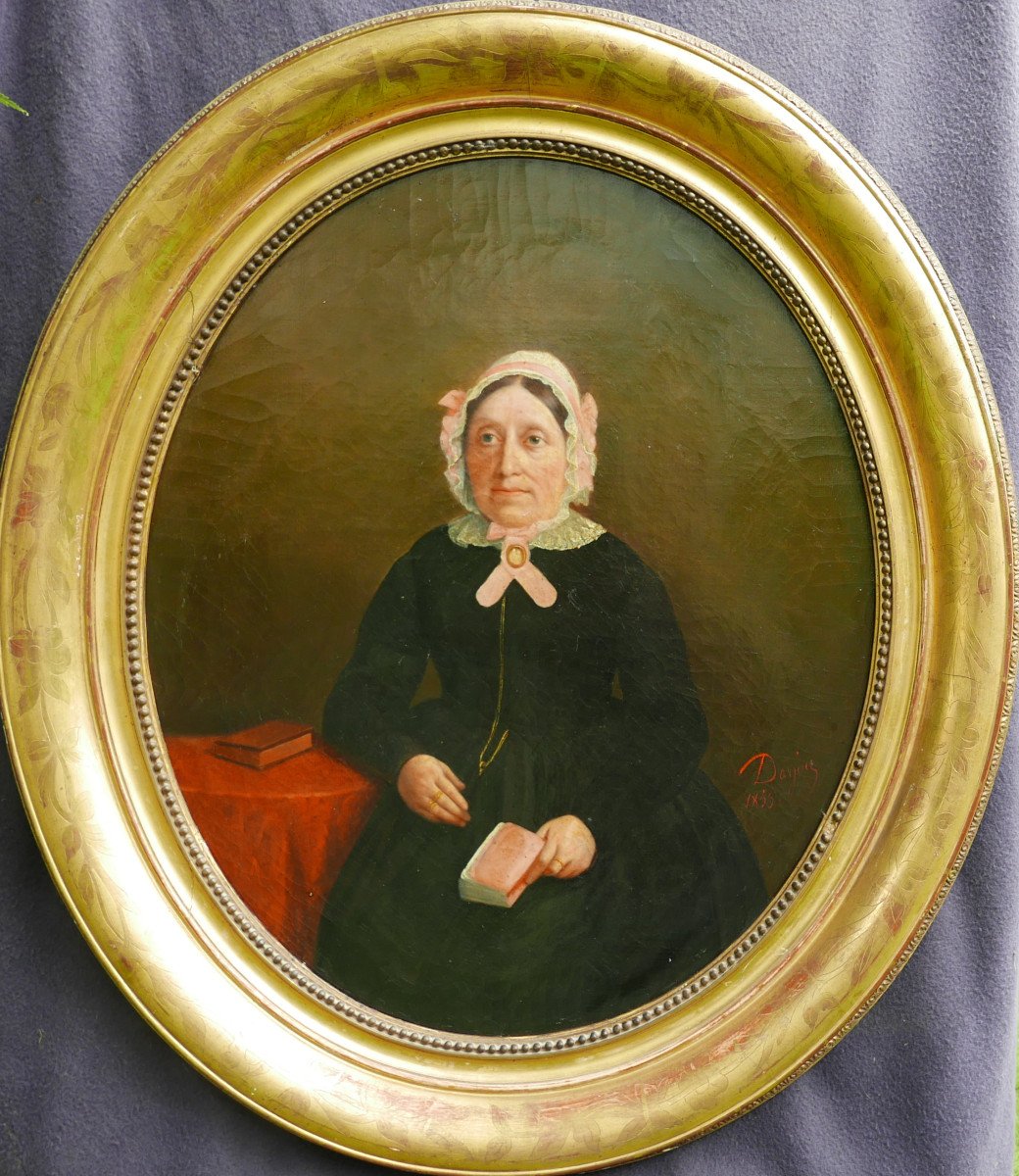 Darjou Portrait De Femme Epoque Second Empire Huile/toile Du XIXème Siècle Signé-photo-2